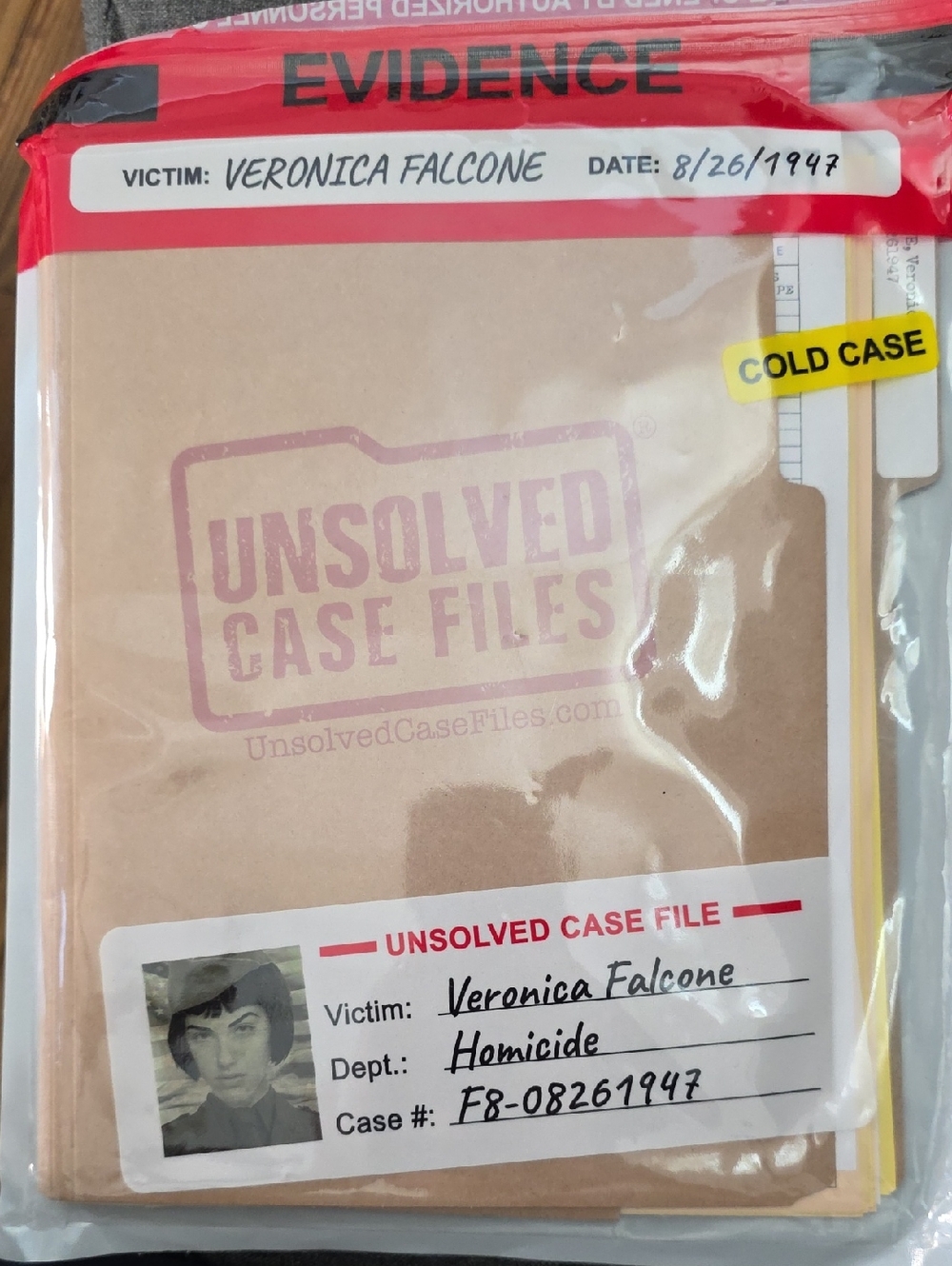 Unsolved Case Files Evidence Bag - Brown Case File with Red Accents